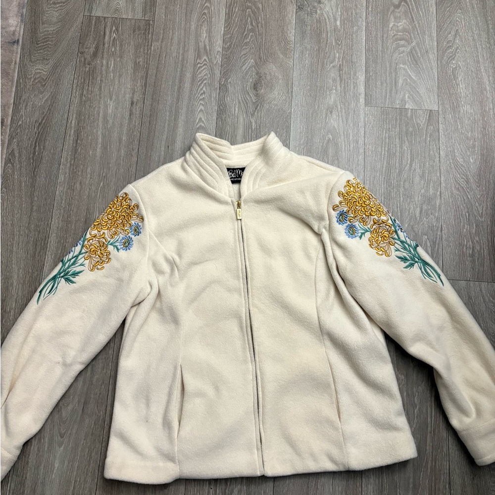 Women's Cream Jacket with Floral Embroidery